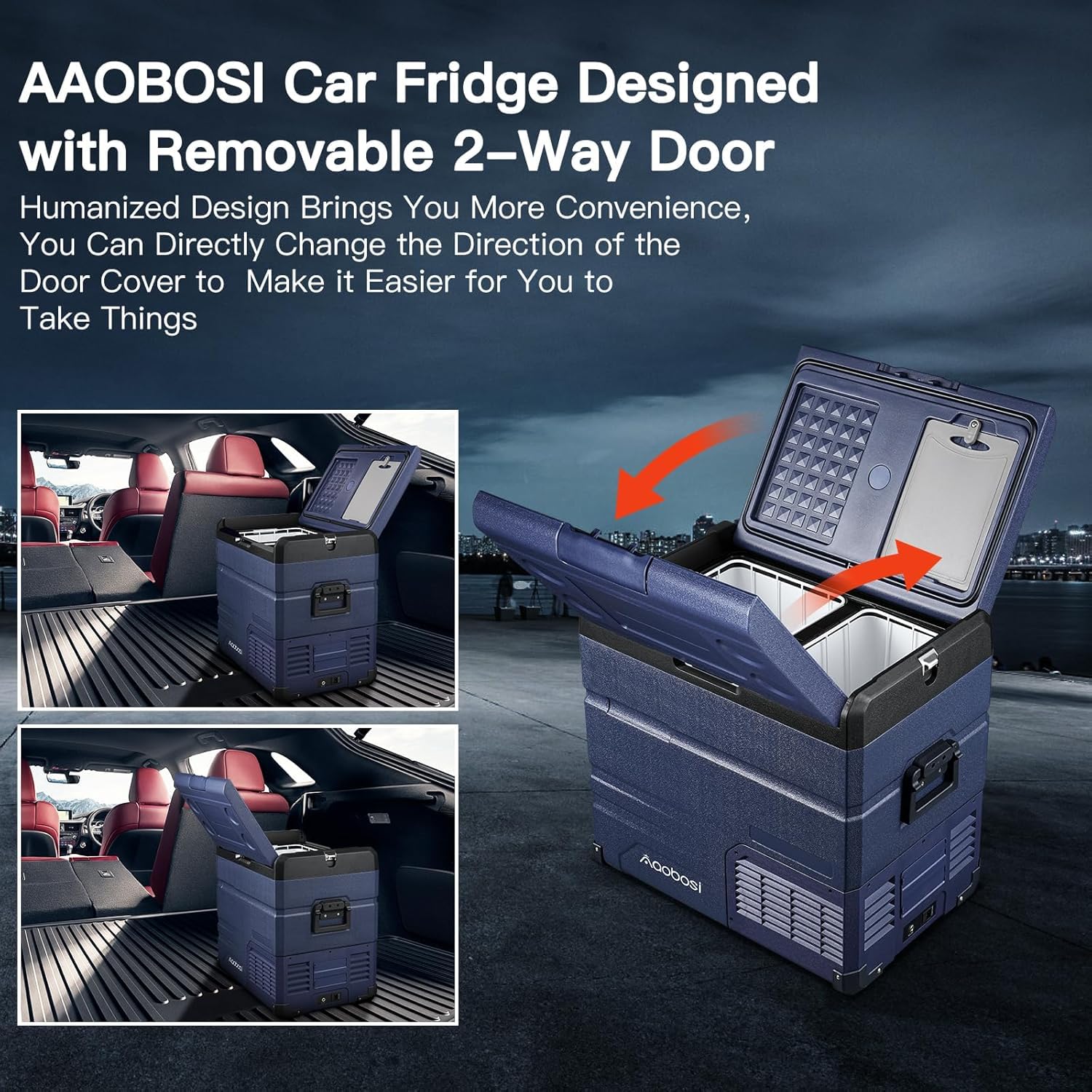 AAOBOSI Compressor Camping Fridge 95L, Car Fridge Dual Zone with 12/24V DC and 100-240V AC, -20°C to 20°C Portable Freezer for Car, Campervan, Lorry, Truck, Boat