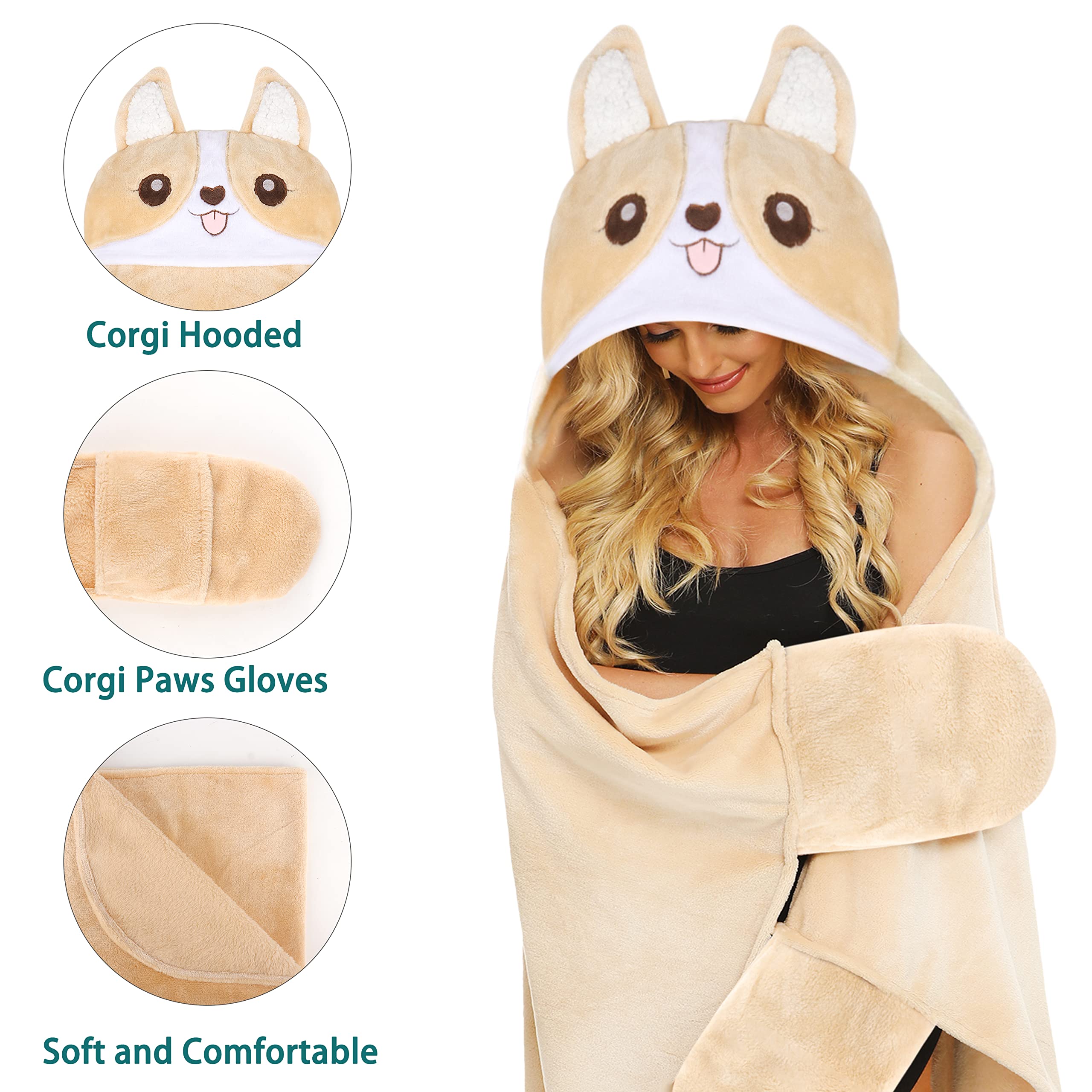 Shoppawhile Sloth Gifts for Women Wearable Hooded Blanket Soft Cute Warm Fluffy Sloth Hooded Blanket 59 * 51 inch
