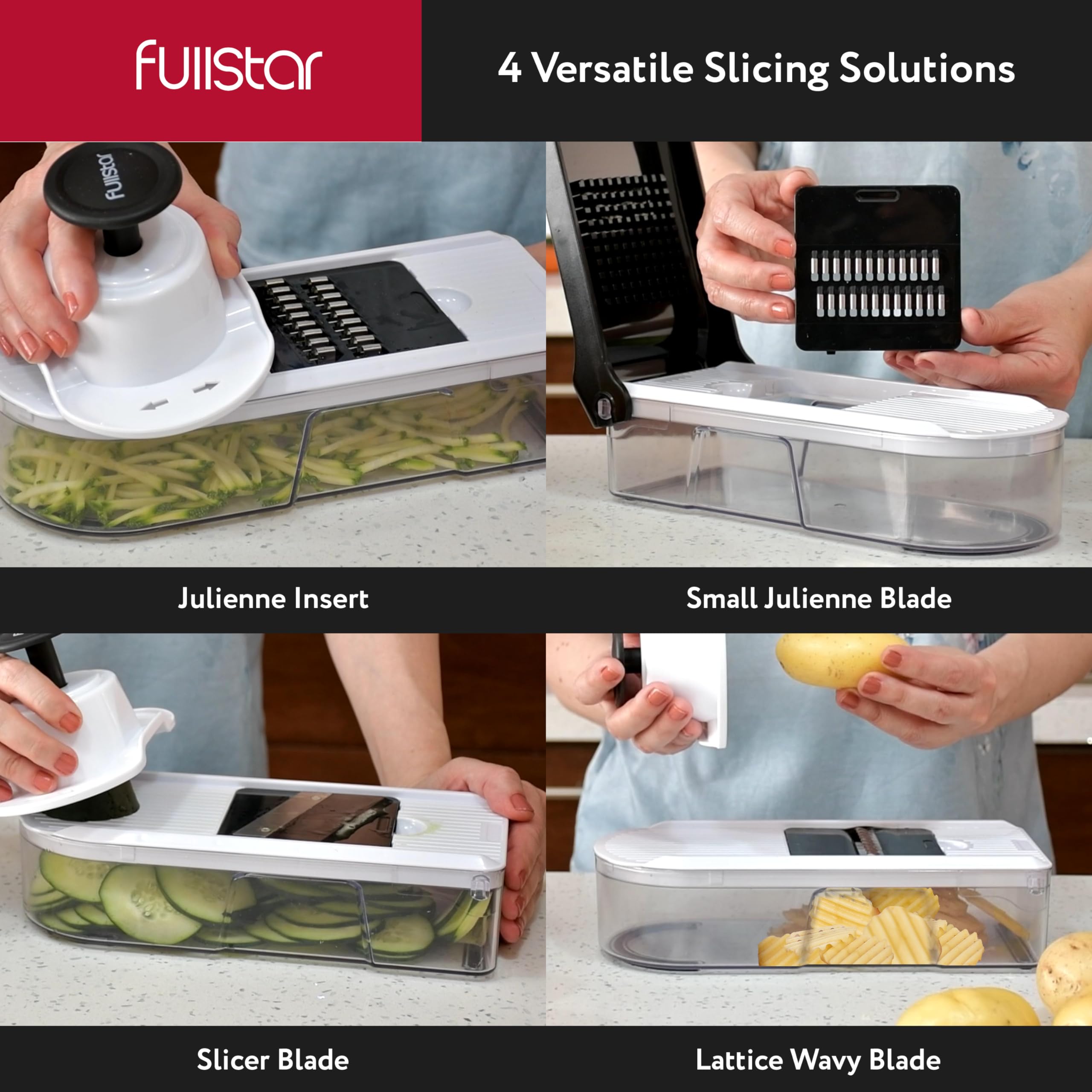 Vegetable Chopper Vegetable Cutter Mandoline Vegetable Slicer - Veggie Onion Salad Food Chopper Manual - Potato Chipper - Veg Chopper and Dicer - Kitchen Tools & Gadgets (6-in-1 Compact White)