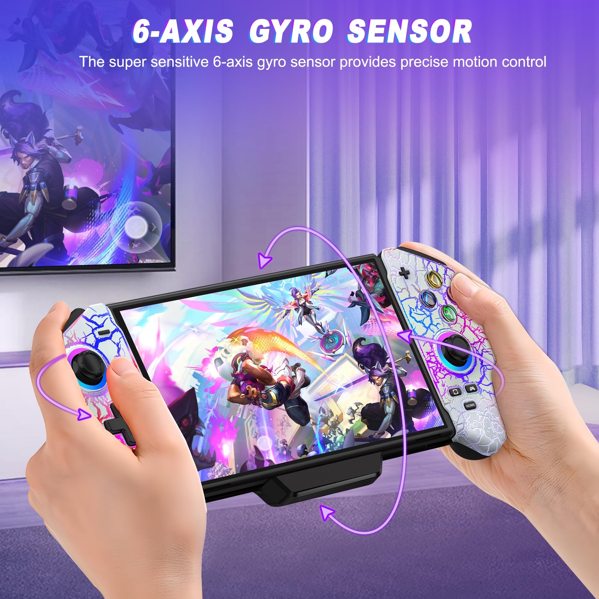 HELLCOOL Switch Pro Controller for Switch/OLED,Switch Controller for Handheld Grip with Hall Effect Joystick,One-Piece Switch Joycon with Turbo/Programmable/6-Axis/Vibration/RGB/4 Card Slot(Black)