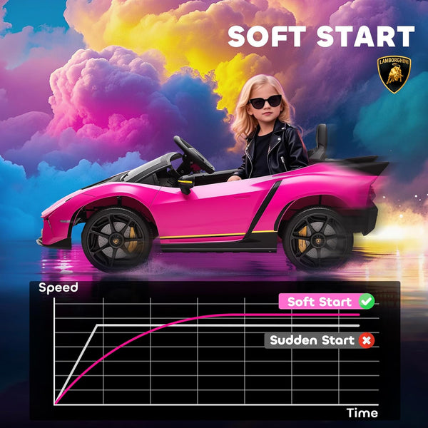 AIYAPLAY 12V Lamborghini Autentica Licensed Kids Electric Car with Butterfly Doors, Ride on Car with Remote Control, 4 Suspension Wheels, Soft Start, LED Lights, Music, Horn, Grey