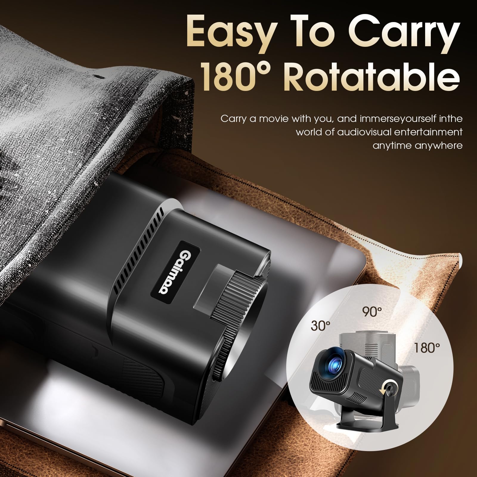 [2025 Model & Built-in Apps] Mini Projector 1080P FHD 4K Support Portable Projector with WiFi and Bluetooth 180° Adjustable Auto Keystone Compatible with TV Stick/Memory Stick/USB/Laptop, Black