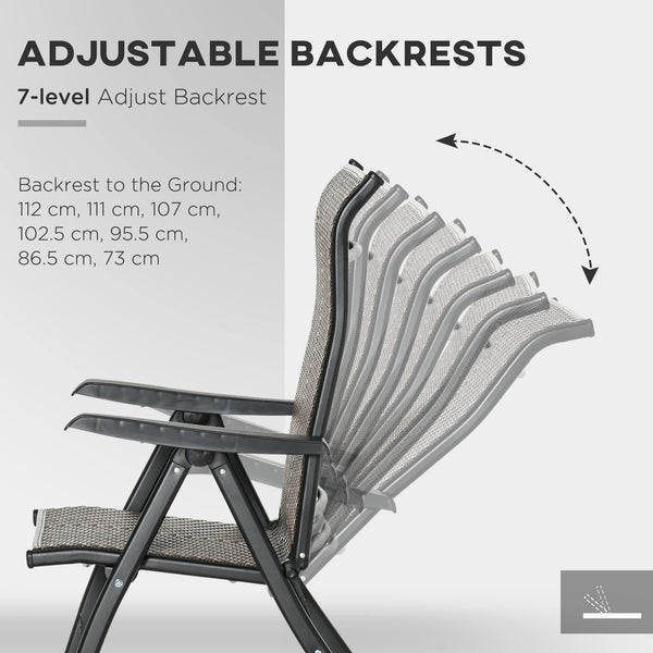 Outsunny Set of 2 Outdoor Wicker Folding Chairs, Patio PE Rattan Dining Armrests Chair set with 7 Levels Adjustable Backrest, for Outdoors, Camping, Brown