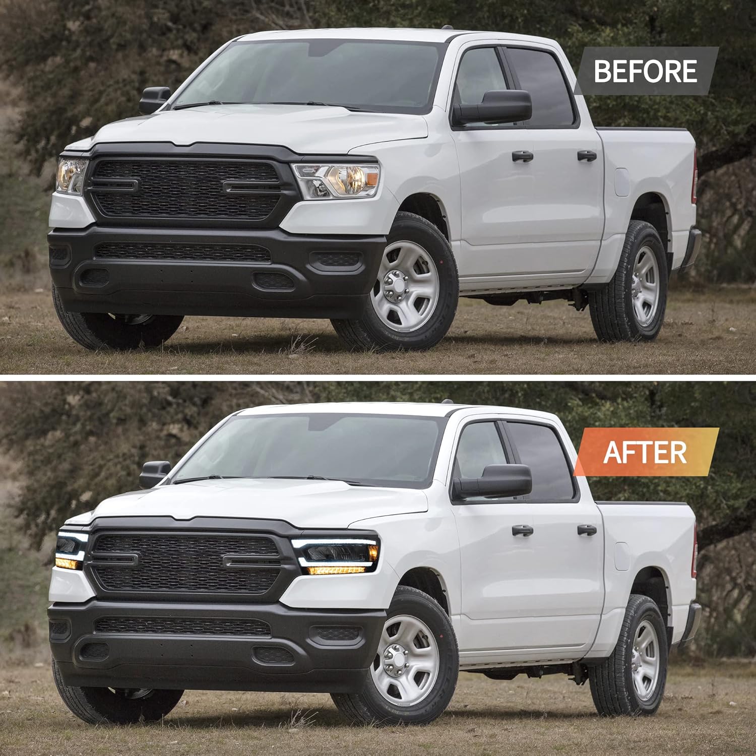 VLAND Motor LED Headlights compatible with 2019-2024 Ram 1500 Tradesman/Lone Star/Big Horn/Laramie/Rebel [Not fit classic, TRX, factory LED projector], w/Amber sequential indicator - Amber