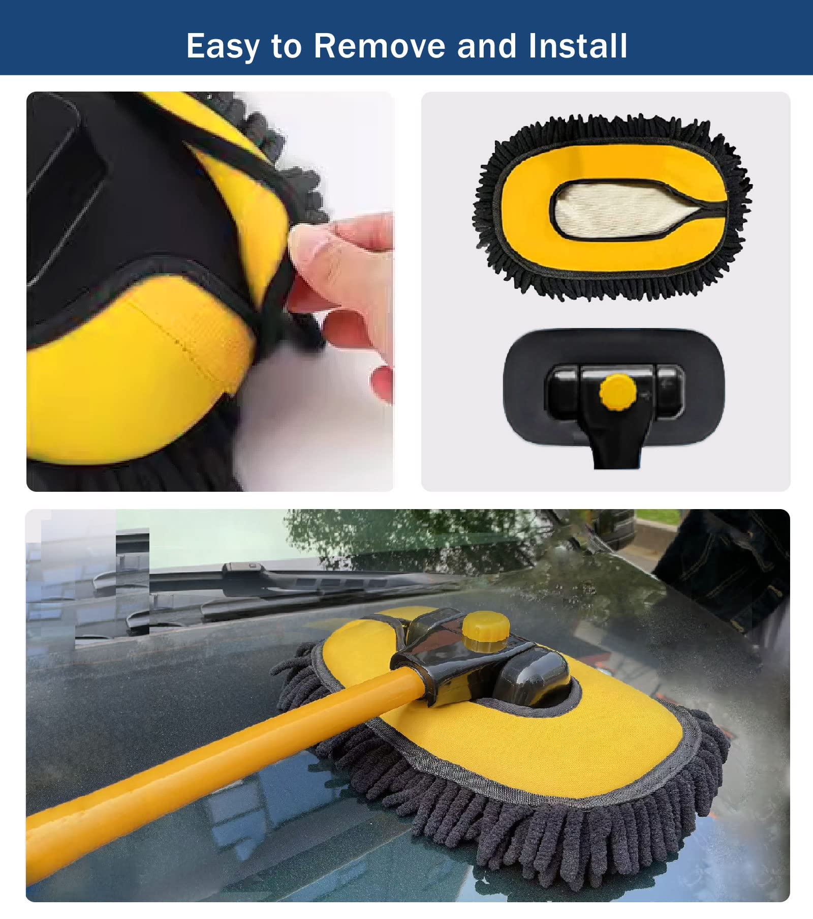 YeewayVeh Car Wash Brush, 43" Extendable Car Wash Brush Mop with Long Handle, 15 Degree Curved Soft Car Cleaning Brush kit with Extra Microfiber Brush Head for Truck SUV Cleaning, Orange