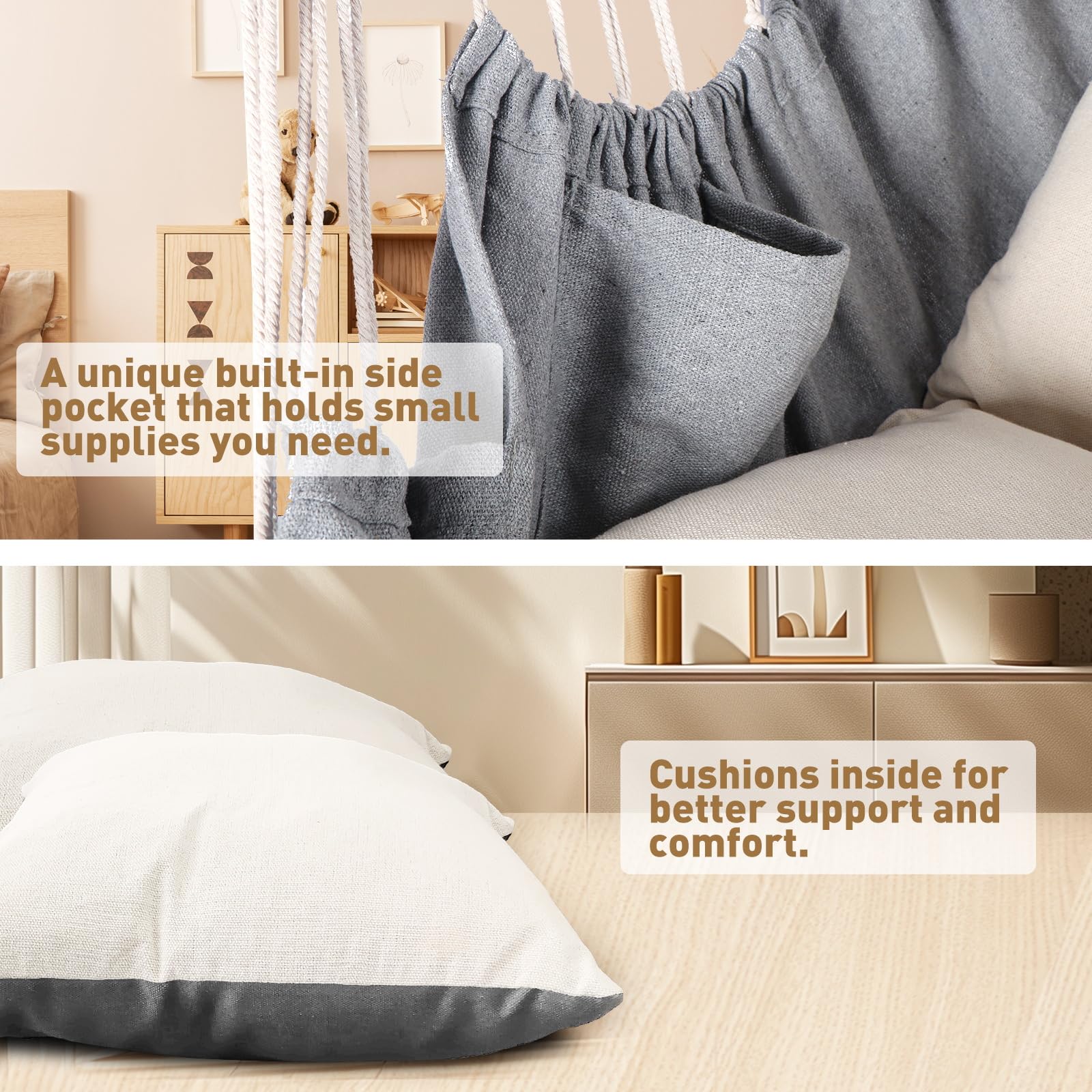 Chihee Hammock Chair Hanging Chair with Foot Rest 2 Cushions Max 550lbs Robust Metal Spreader Bar Collapsible Easy Storage Soft Cotton Swing Chair