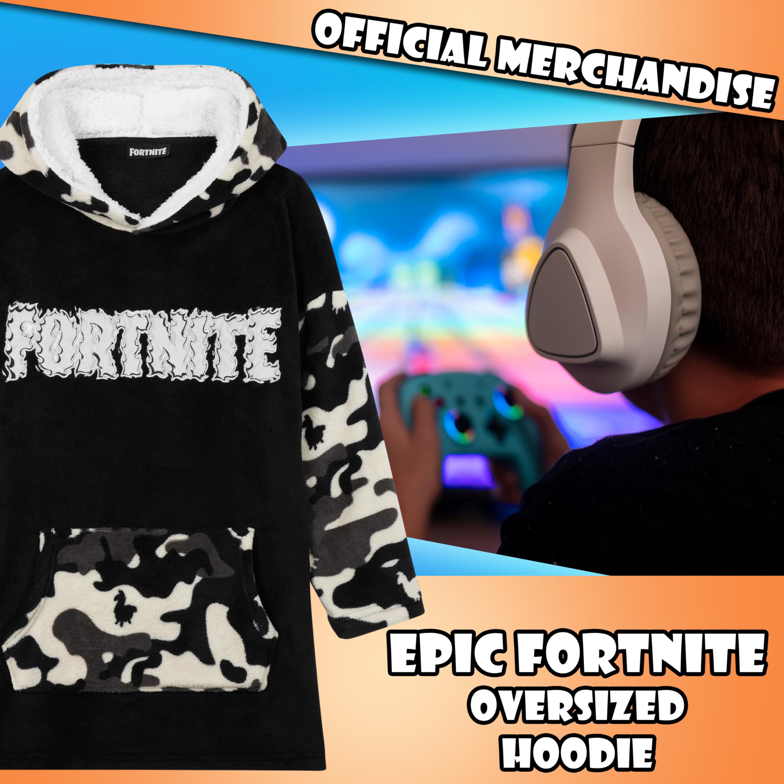 Fortnite Oversized Hoodie Blankets for Boys Fleece Extra Long Warm Wearable Hooded Poncho for Kids and Teens 14+, Gamers Gifts