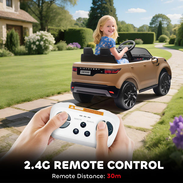 AIYAPLAY Land Rover Discovery Licensed 12V Electric Car for Kids, Ride on SUV with Remote Control, 4 Wheel Suspension System, Slow Start, LED Lights, Music, for 3-6 Years Old, Khaki