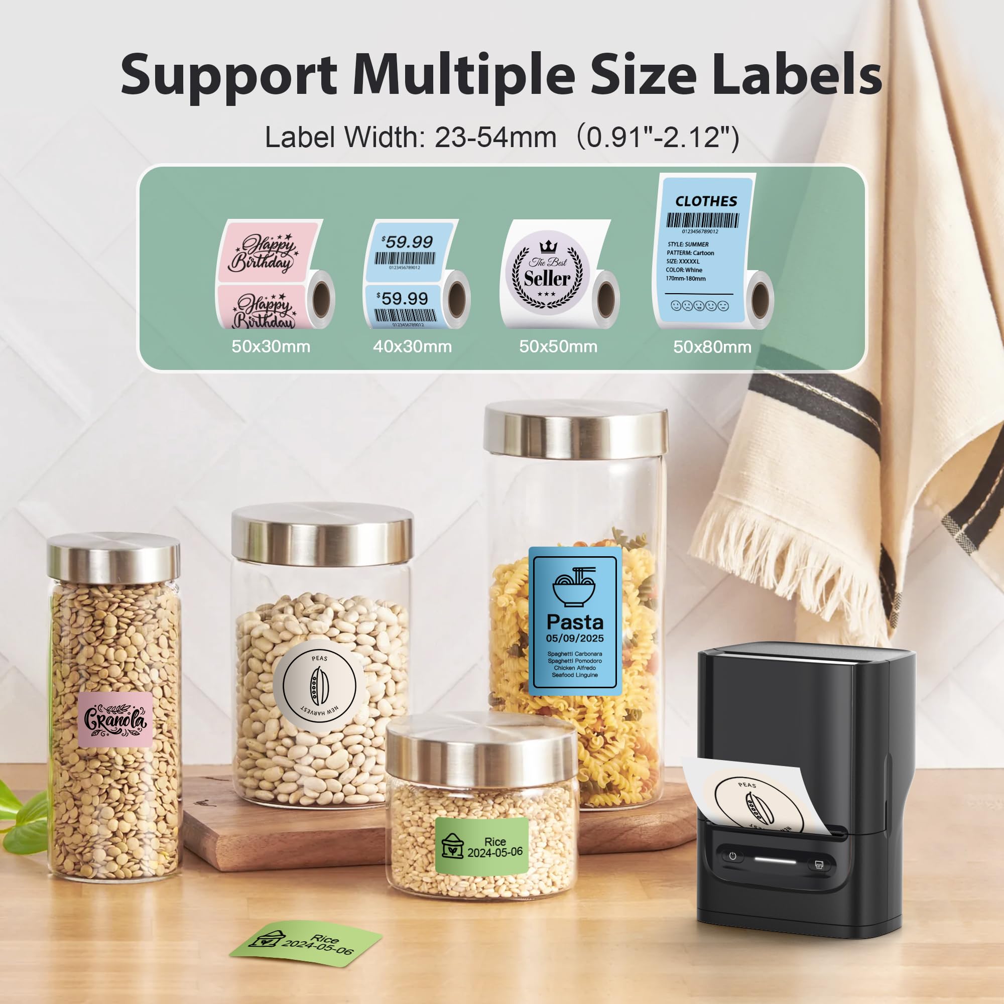 Nelko PM220 Bluetooth Thermal Label Printer, 2 Inch Portable Label Maker Machine for iOS & Android Phone, sticker printer for Clothing, Retail, Address, Barcode, Home, with 1 Roll 40x30mm（White）2 pack