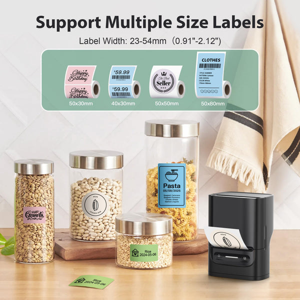 Nelko PM220 Bluetooth Thermal Label Printer, 2 Inch Portable Label Maker Machine for iOS & Android Phone, sticker printer for Clothing, Retail, Address, Barcode, Home, with 1 Roll 40x30mm（White）2 pack