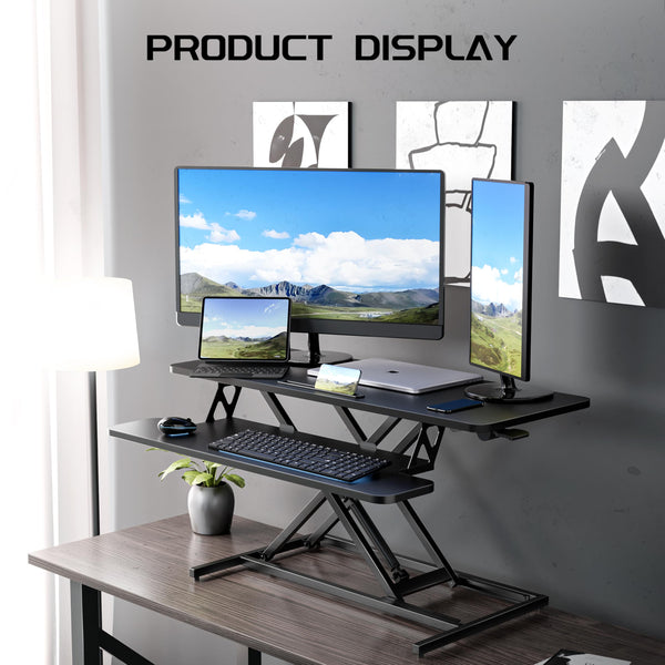 ERGOMAKER Standing Desk Converter, 36"/91cm Wide Height Adjustable Quick Sit to Stand Up Desk Riser for Dual Monitor