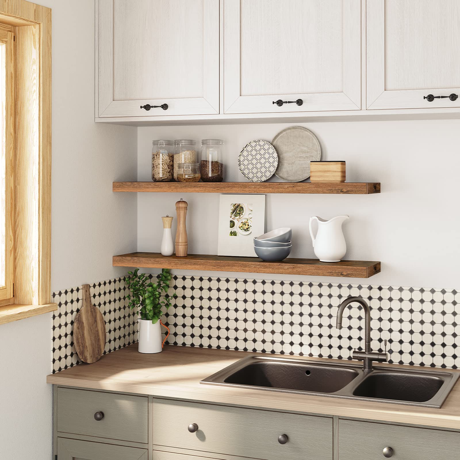 HOOBRO Floating Shelves, Wall Shelves Set of 2, Wall Mounted Shelves, 100 cm, Wall Display Racks, Decorative Hanging Shelf, Wooden Shelves, for