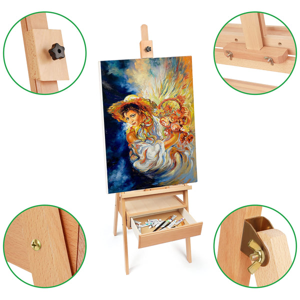 Kurtzy 190 cm(75 inches) Wooden H-Frame Studio Easel with Artist Storage Drawer - Adjustable to High - Large Art Easel with Canvas Holder - Sturdy
