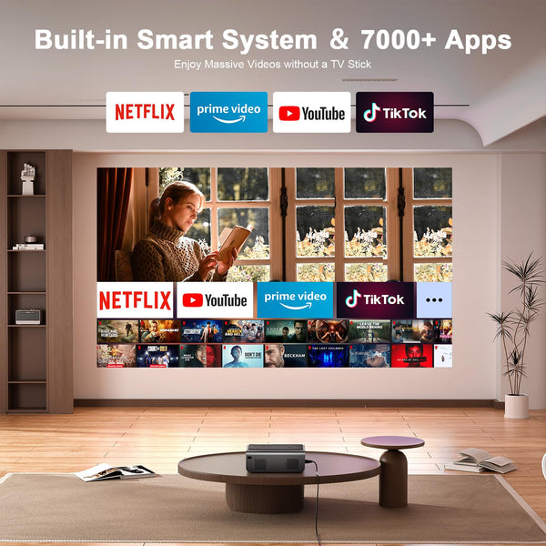 [Netflix Official & Auto Focus/Keystone] Smart Projector 4K Support, VOPLLS 25000L Native 1080P WiFi 6 Bluetooth Outdoor Projector, 50% Zoom Home Theater Movie Projectors for Bedroom/iOS/Android/PPT