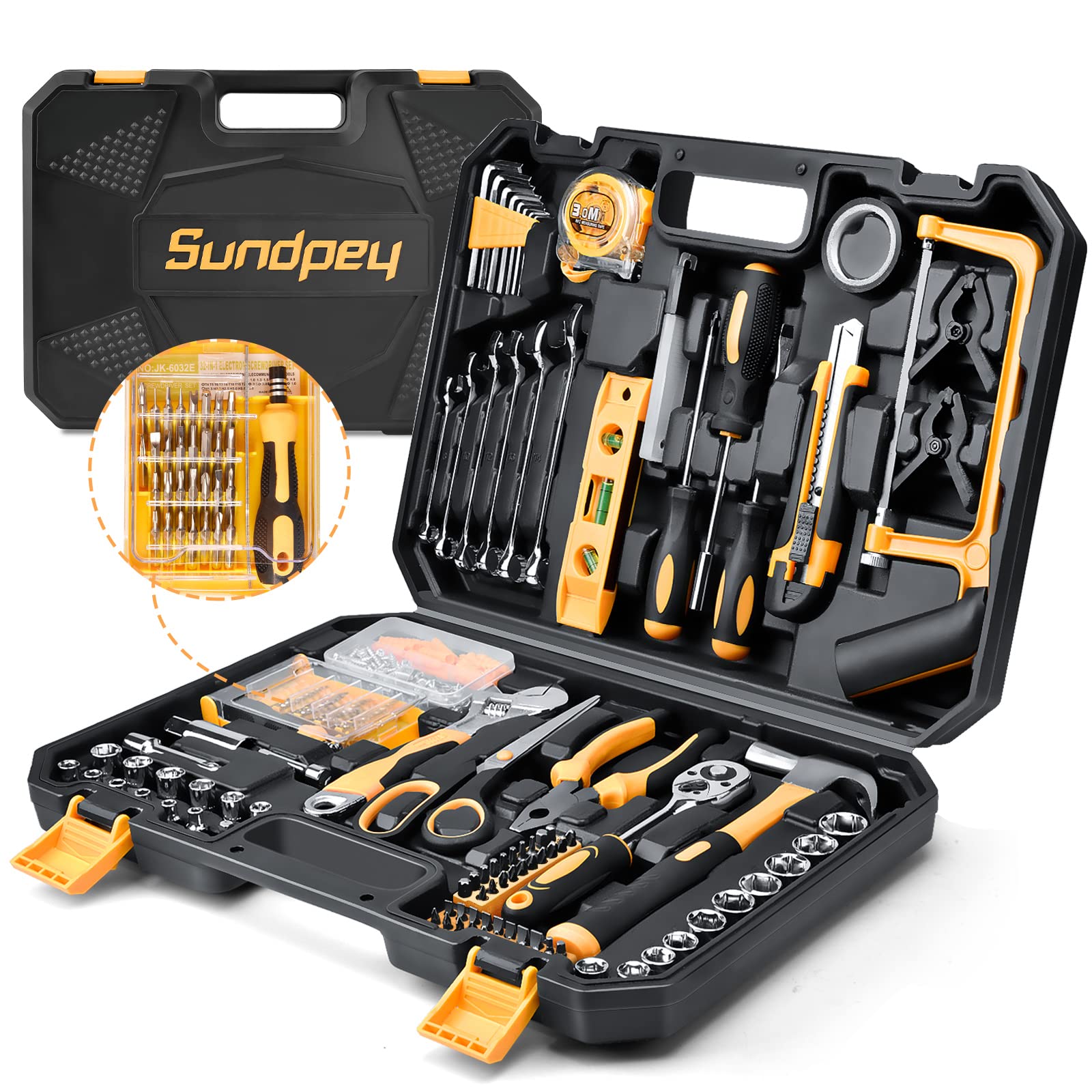 Sundpey Home Tool Kit 300-Pcs - Household Auto Repair Tool Set - Complete General Hand Tool Kits for Handyman & Precision Screwdriver Set & Wire Stripper & Metric Hex Key & Tool box Case for Men Women