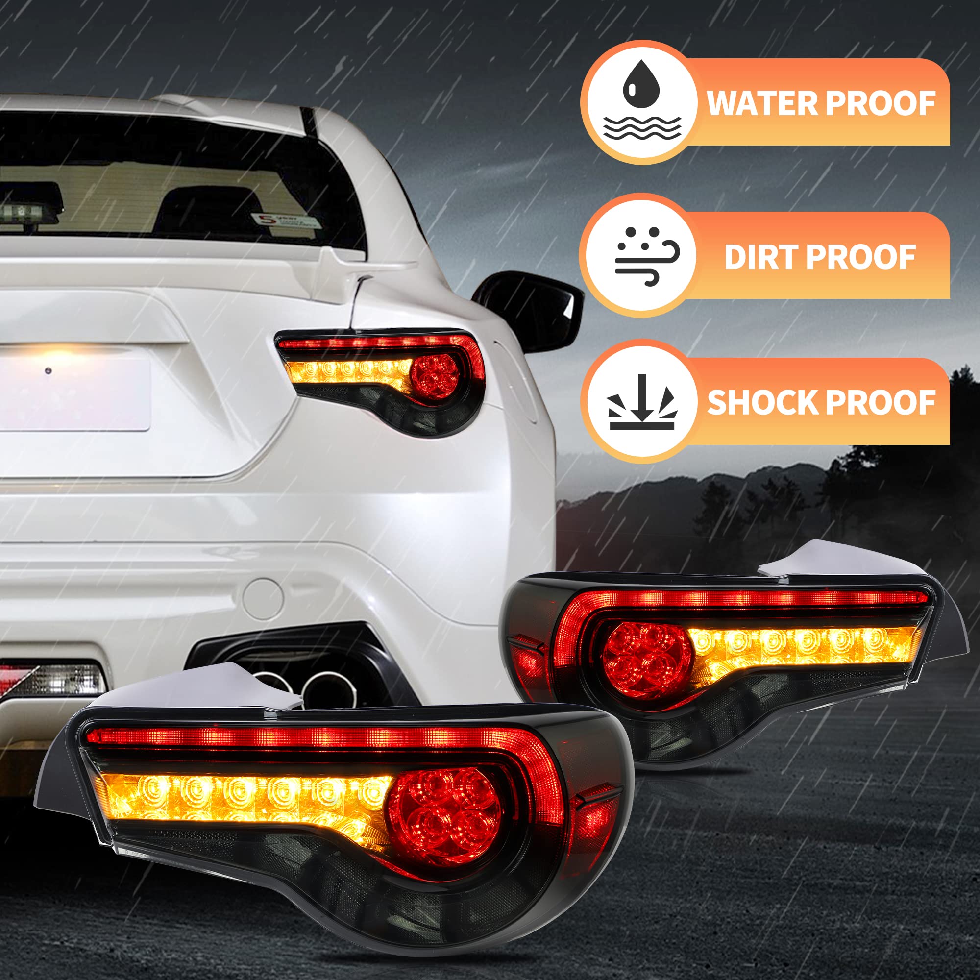 VLAND Rear Lights for GT86 FT86 2012-2020 BRZ 2013-2020 Tail Lights Assembly with Sequential Turn Signal (smoked a)