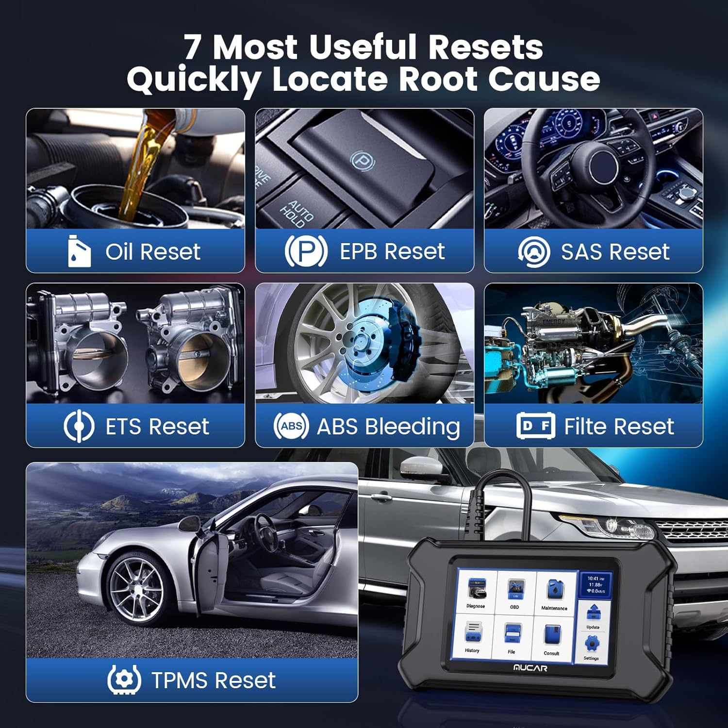 MUCAR Car Diagnostic Tool OBD2 Scanner, CS6 Car Scanner with 6 System (ABS SRS ECM TCM BCM TPMS) with 7 Reset Service (Oil EPB SAS ETS TPMS ABS DPF), Auto VIN Scan Tool for All Car Free Lifetime