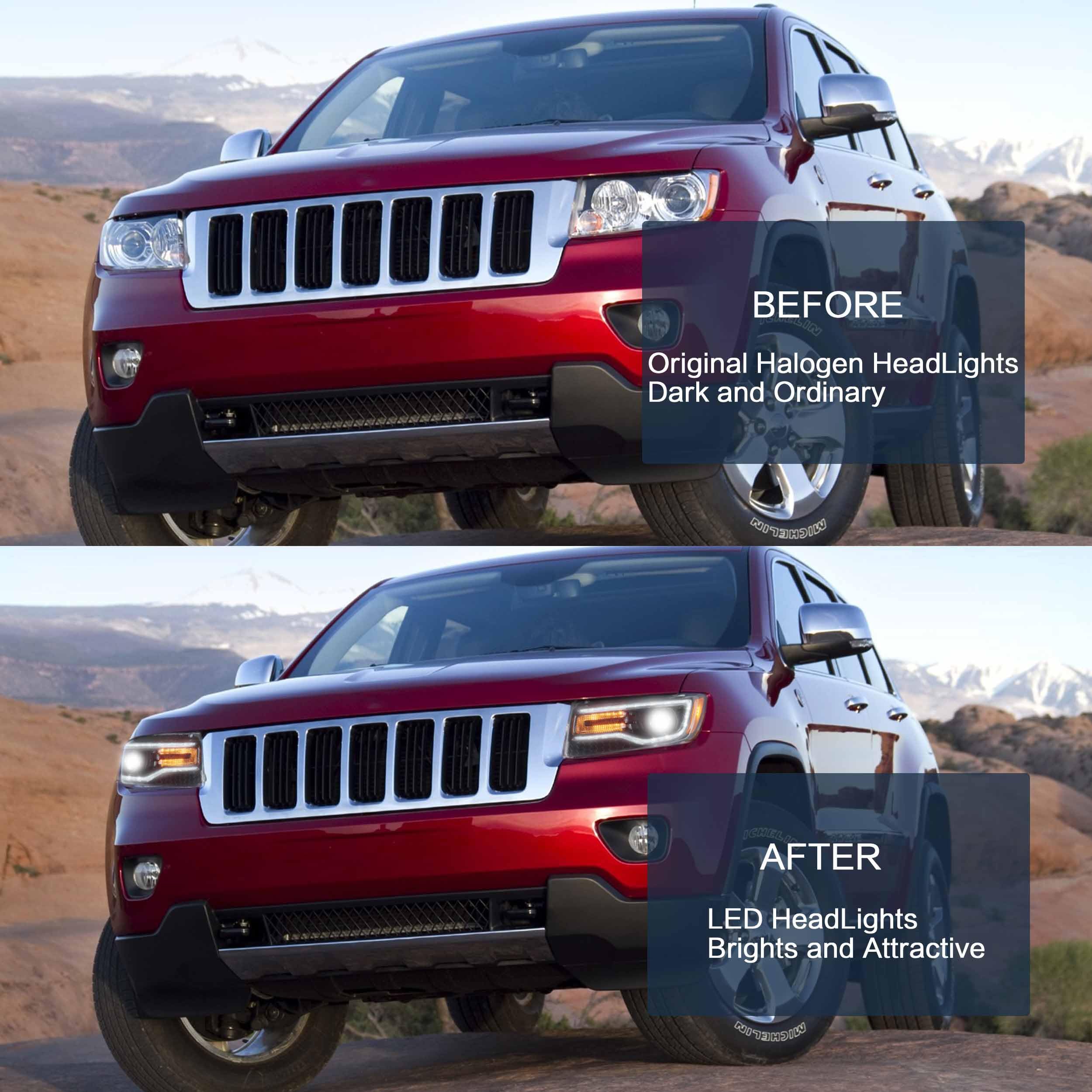 VLAND Headlights Compatible with Jeep Grand Cherokee 2014-2022, Front Light with Sequential Turn Signal and Blue Dynamic Startup DRL