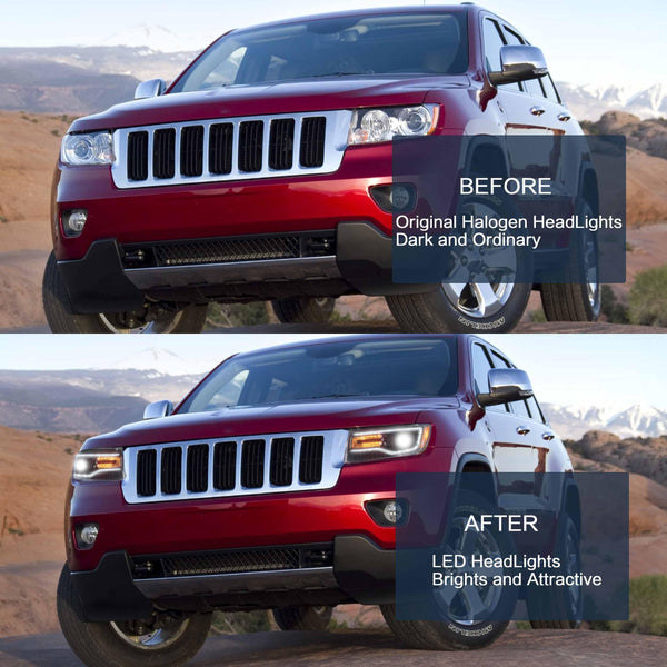 VLAND Headlights Compatible with Jeep Grand Cherokee 2014-2022, Front Light with Sequential Turn Signal and Blue Dynamic Startup DRL