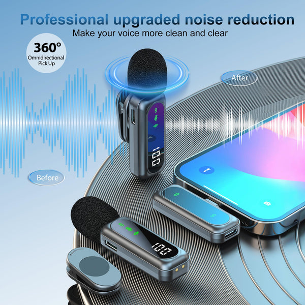 dralud 2 Pack Wireless Lavalier Microphone with Magnetic Clip, Microphone for iPhone Android Phone with USB-C, Mini Mic with Noise Cancellation for Video Recording TikTok YouTube