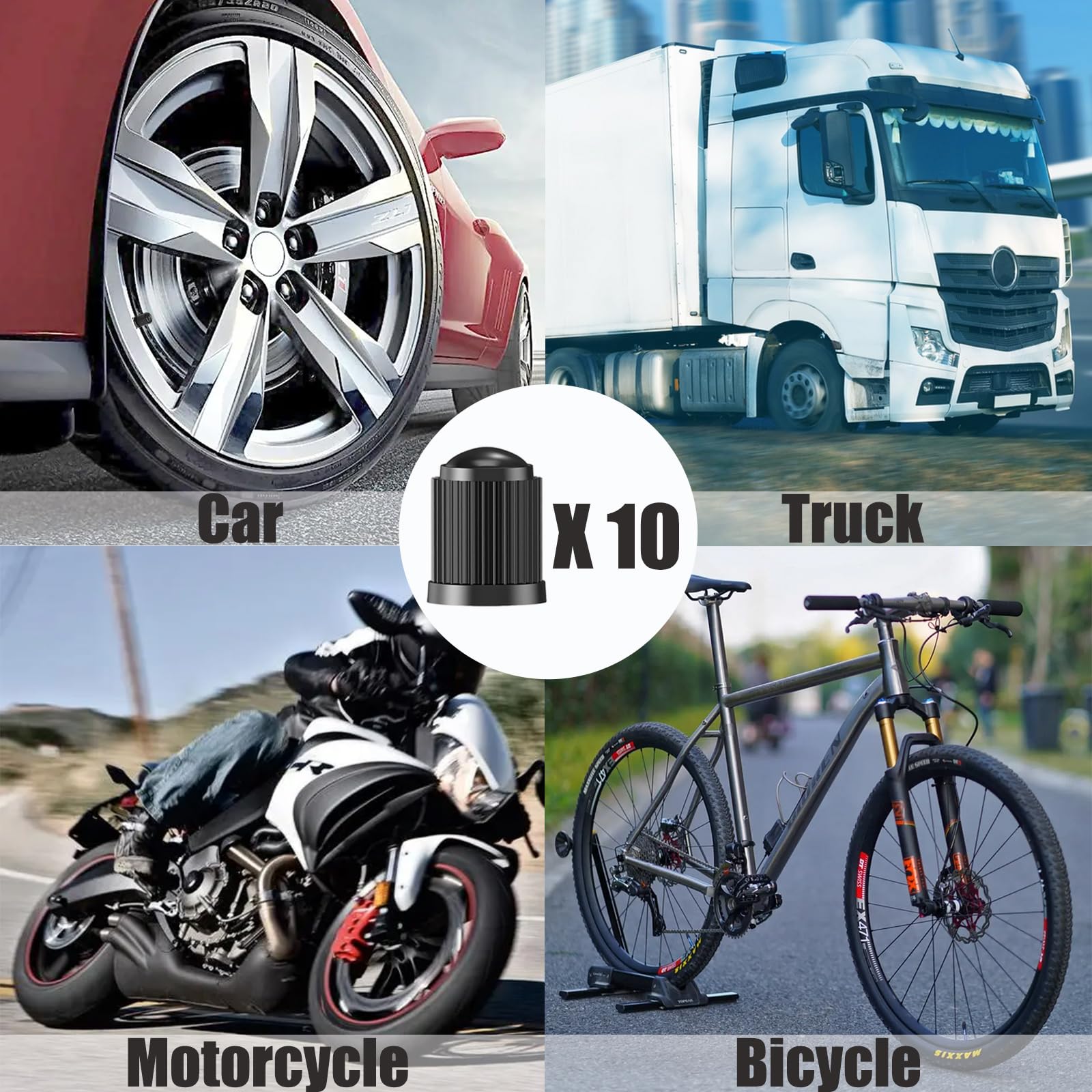 TCPENG® 10PCS Tyre Valve Caps, with O Seal Ring, Universal Stem Dust Covers for SUV, Cars, Bike, Motorcycles, Trucks, Heavy-Duty, Airtight Seal, Screw-On, Easy to Operation (10 Pack Black)