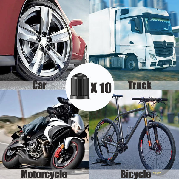 TCPENG® 10PCS Tyre Valve Caps, with O Seal Ring, Universal Stem Dust Covers for SUV, Cars, Bike, Motorcycles, Trucks, Heavy-Duty, Airtight Seal, Screw-On, Easy to Operation (10 Pack Black)