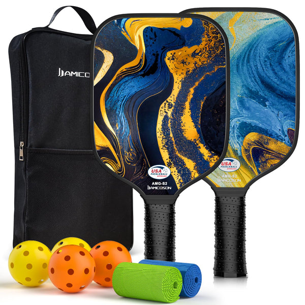 USAPA Approved Fiberglass Pickleball Set - 2 Lightweight Rackets, 4 Balls, 2 Cooling Towels, Bag & Gifts for Men & Women