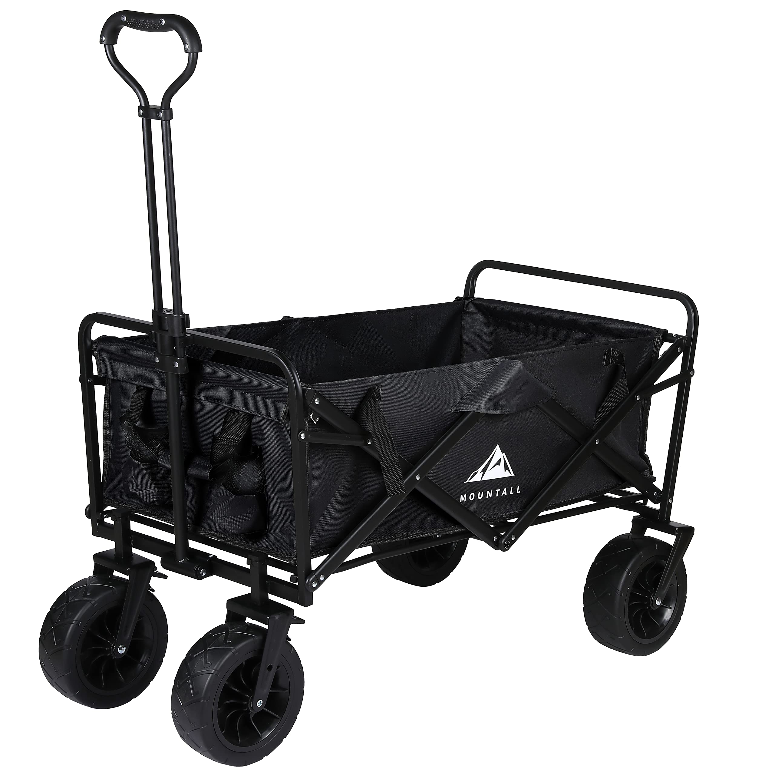 Heavy Duty Folding Wagon With Large Wheel, Trolley Cart Outdoor Transport Trailer Foldable Outdoor Garden Utility Wagon/Trolley with Cover Bag (Black)
