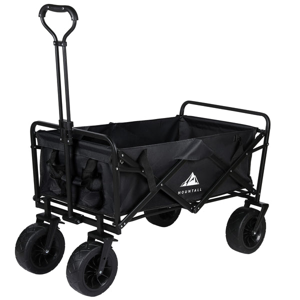 Heavy Duty Folding Wagon With Large Wheel, Trolley Cart Outdoor Transport Trailer Foldable Outdoor Garden Utility Wagon/Trolley with Cover Bag (Black)