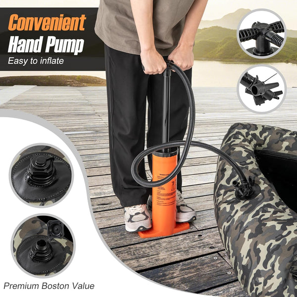 COSTWAY Inflatable Fishing Float Tube, Fishing Boat with Pump, Adjustable Shoulder Straps, Paddle, 2 Pockets, Fish Ruler, Rod Holder & Flippers, 150kg Load Capacity Adult Belly Boat, 150 x 110 x 50cm