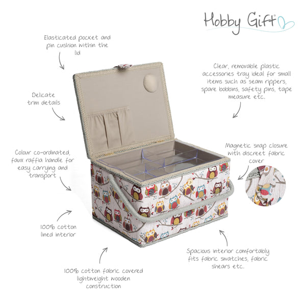 HobbyGift MRL 95 Sewing Box: Large, Assorted, 23.5 x 31 x 20cm, Hoot