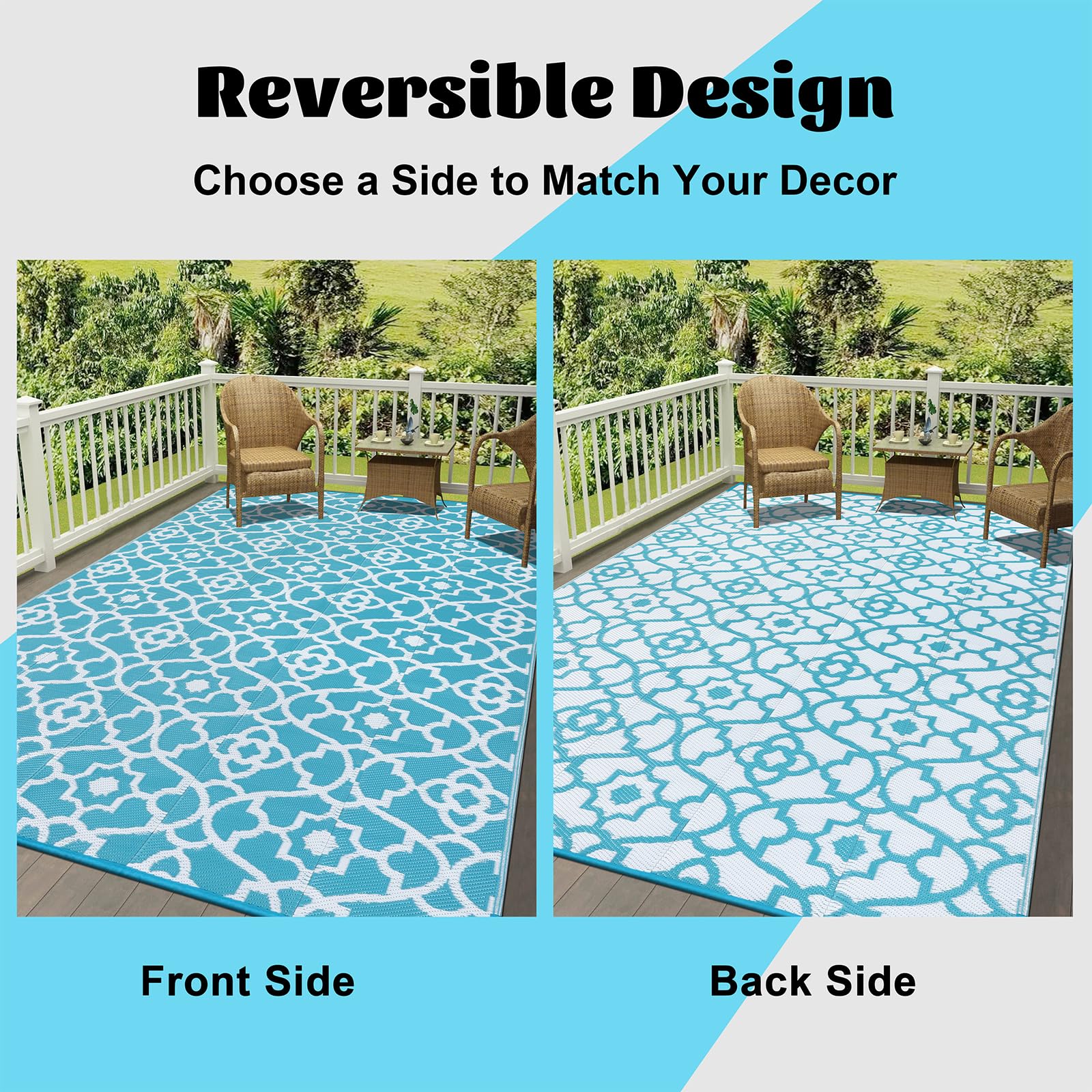 Enyhom Outdoor Rug Waterproof, 180 x 270cm Large Reversible RV Camping Mat, Plastic Straw Rug UV Resistant Garden Rug, Recycled Lightweight Portable