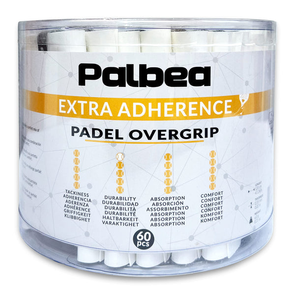 Palbea Padel OverGrip in White - Extra Tacky - Pack of 60 - Superior Sweat Absorption - Non-Slip Grip Tape for Padel & Tennis Rackets - Soft Feel -