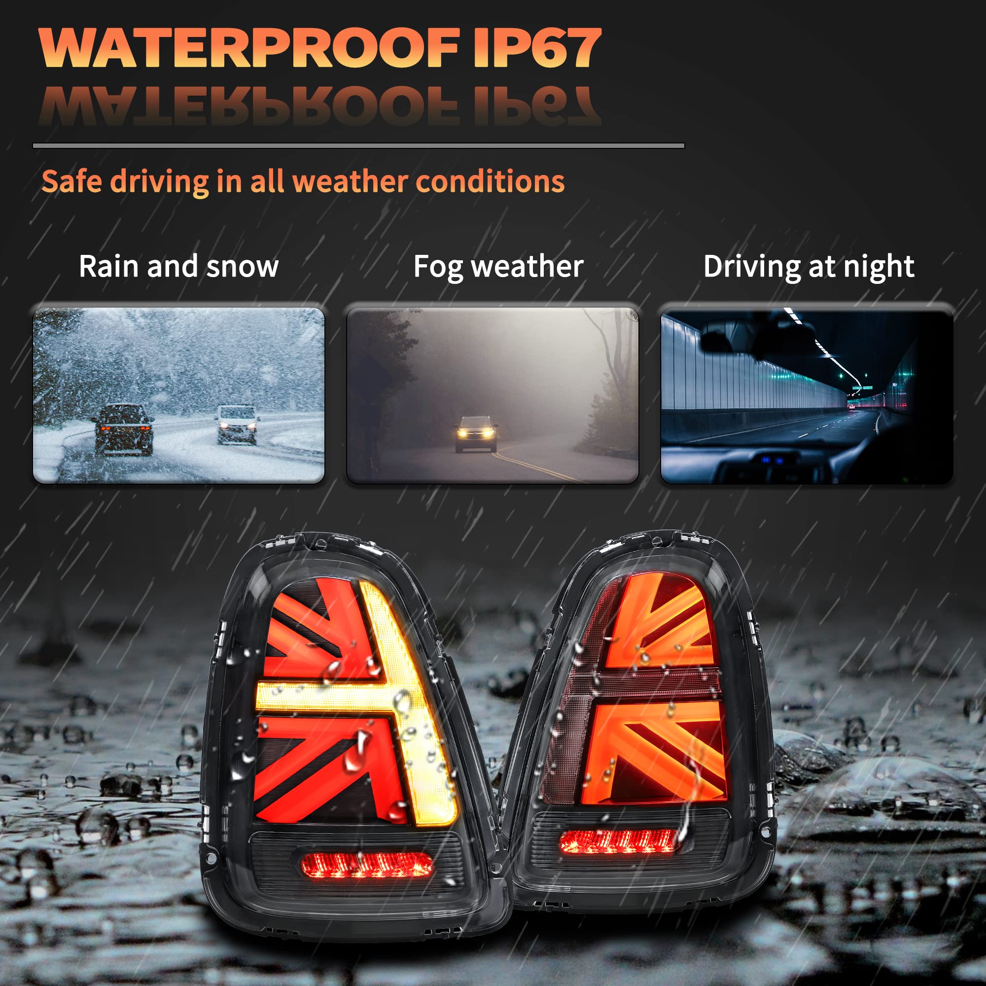 VLAND LED Rear Lights Compatible with Mini Cooper R56 R57 R58 R59 2007-2013, w/Startup Dynamic Display & Sequential Turn Indicator, 1 Set (Red)