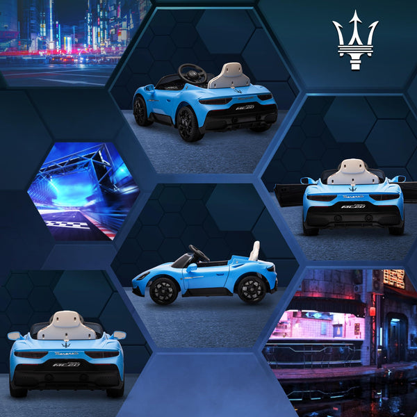 Maserati MC20 Licensed 12V Kids Electric Car with Slow Start, Remote Control, Music, LED Lights, Horn, Spring Suspension, for 3-6 Years, White