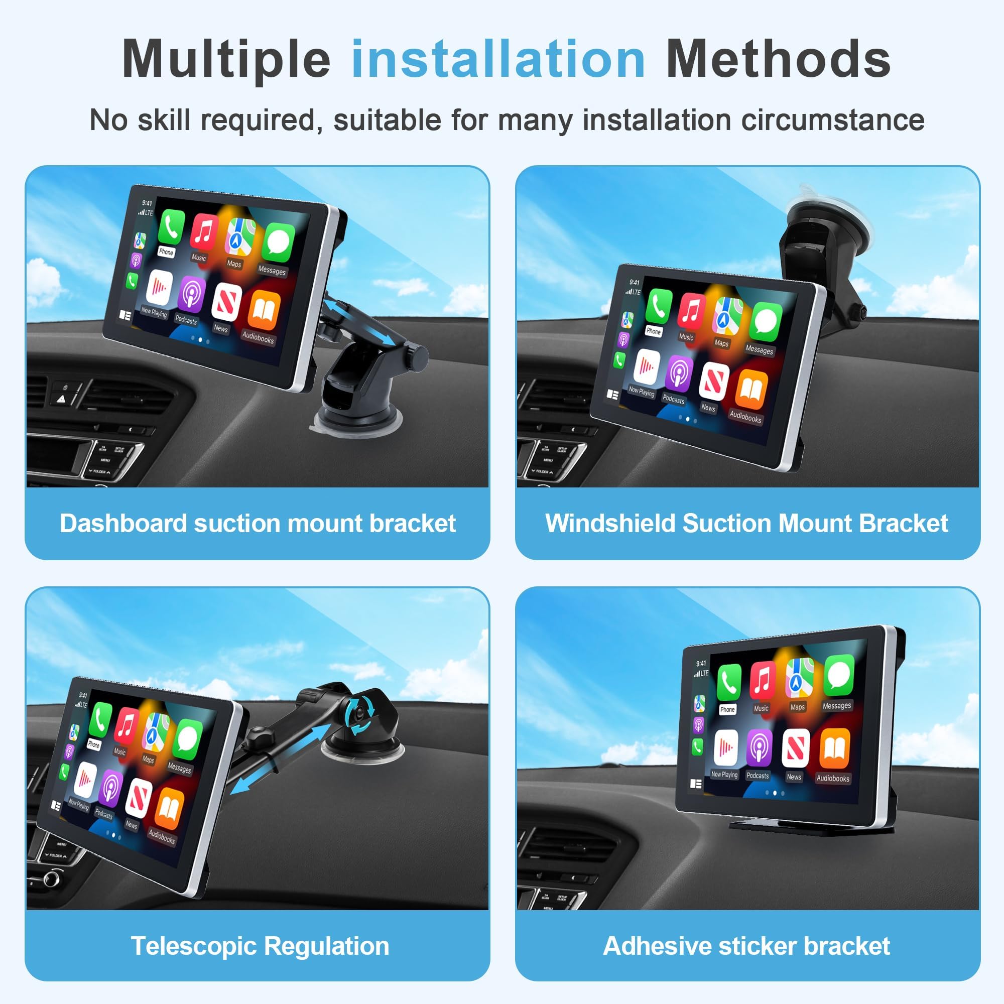 Car Stereo,9 Inch CarPlay Screen for Apple Car play & Android Auto,Portable Car Player Wireless Car Play Screen with Voice Control, Suitable for Most Vehicles (9 Inch +Camera)