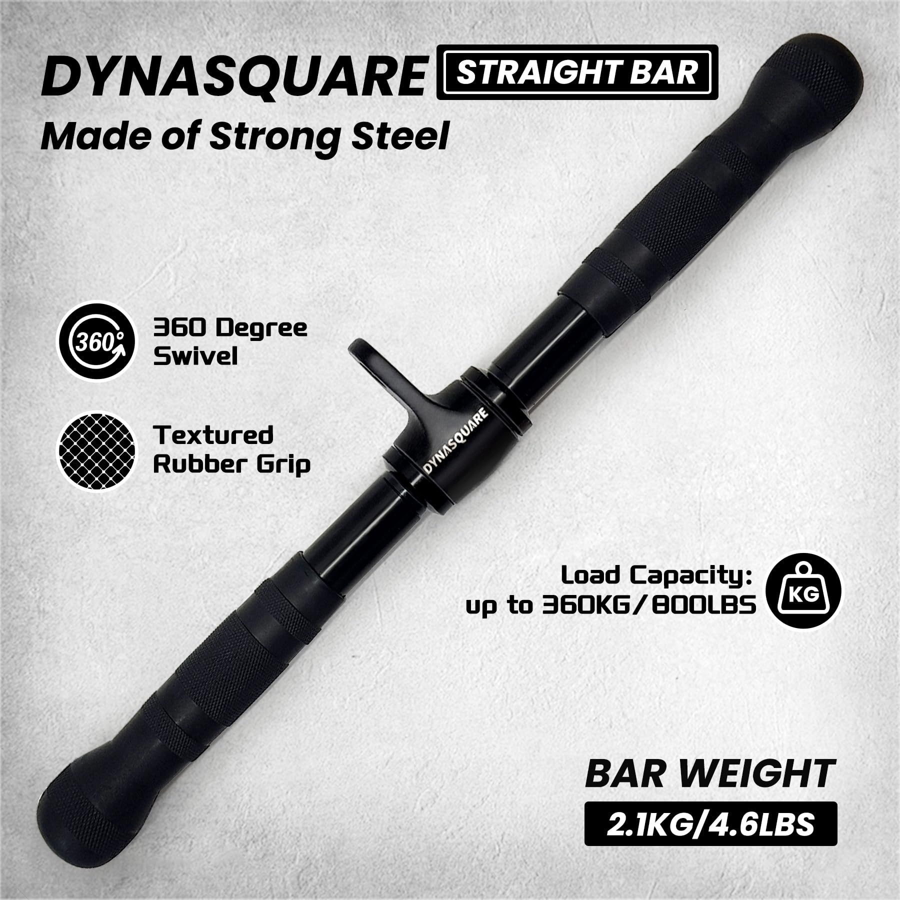 DYNASQUARE Cable Attachments for Home Gym, LAT Pulldown Equipment, Weight Machine Accessories, Straight Pull Down Bar, V Bar, Tricep Rope, Revolving