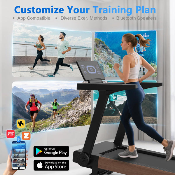 Treadmills for Home, Folding Treadmill with 20% Auto Incline, 20KM/H, 7HP, 180KG Capacity, Running Treadmill for Heavy People with LED Display, Speed Knob, Bluetooth Speakers