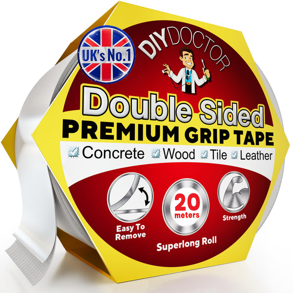 DIY Doctor Heavy Duty Double Sided Carpet Tape – 20m long x 21mm wide, No Residue Extra Strong Sticky Rug Grip Adhesive Tape, Ideal for Home & Professional Use