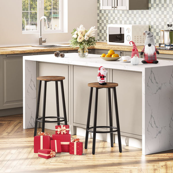 HOOBRO Bar Stools Set of 2, Breakfast Round Bar Chairs with Footrest, Pub Stools, Sturdy Metal Frame, for Dining Room, Kitchen, Party, Industrial,