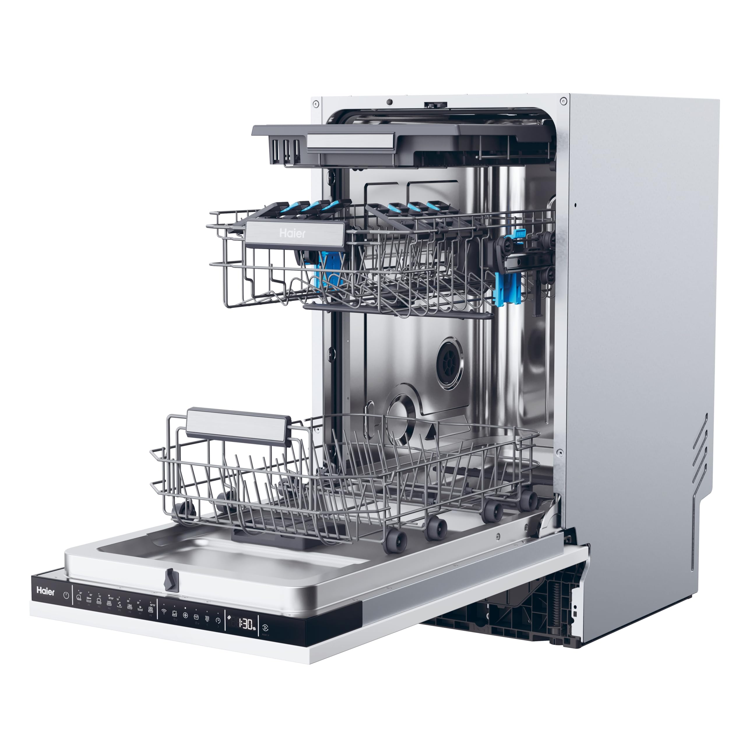 Haier XI1C3TB2FB-80 I-Pro Shine Series 4 Integrated Dishwasher, 11 place Setting, Black Bezel, C Rated