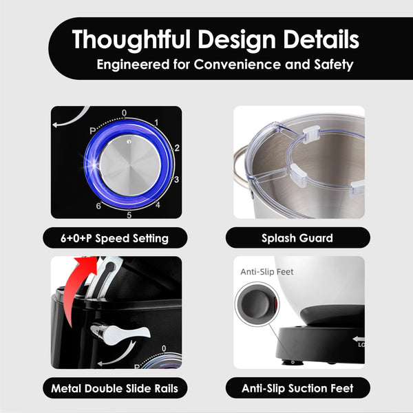 Aucma Stand Mixer, 6.2L Food Mixers for Baking, Electric Kitchen Mixers with Bowl, Dough Hook, Wire Whip & Beater (6.2L, Black)