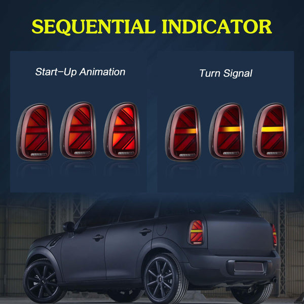 VLAND LED Tail Light Compatible with BMW Mini Cooper F55 F56 F57 2014-2021, Rear Lights with Sequential Turn Signal, Electroplated housing, Red