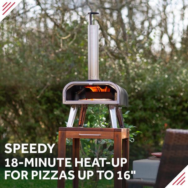 George Foreman Outdoor 12 Inch Wood Pellet Portable Wood Fired Pizza Oven Stainless Steel with Paddle and Carry Bag, BBQ Oven & Smoker, Foldable Legs GFWPPO1SSPC