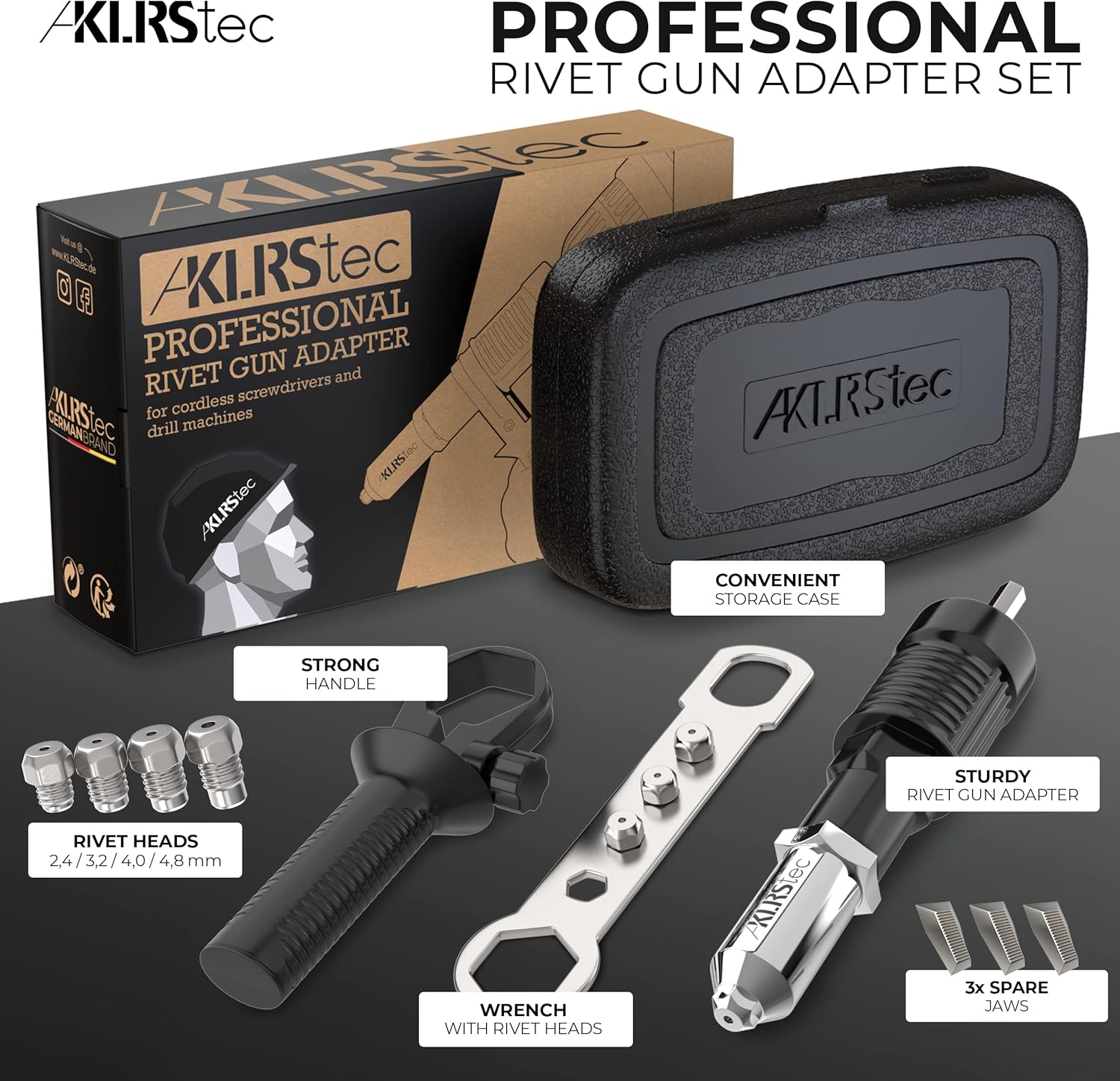 KLRStec Professional Rivet Gun Adapter - Pop Riveter Attachment for Cordless Screwdrivers and Drills - Easy Processing for Pop Rivets