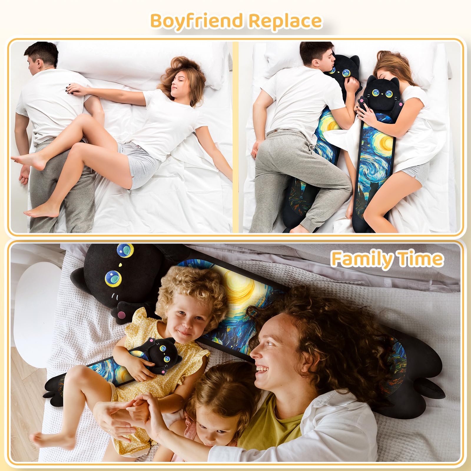 Mewaii 36in Long Cat Plush Pillows Stuffed Animals Squishy Pillows - Plushie Cute Kitty Sleeping Hugging Plush Pillow Soft Toys for Kids(Orange)