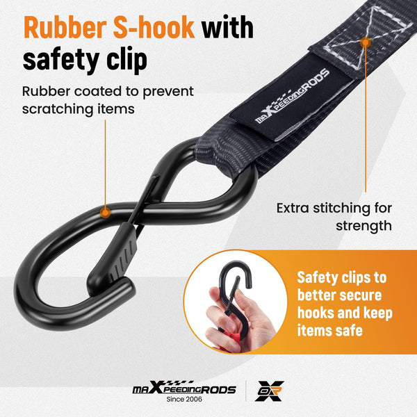 maXpeedingrods 4x 997kg Tie Down Straps 15ft (4.5m), Ratchet Straps 2200lb, Lashing Straps 25mm, Straps with safety clip S-hooks, motorcycle tie down straps, EN 12195-2 - Blue