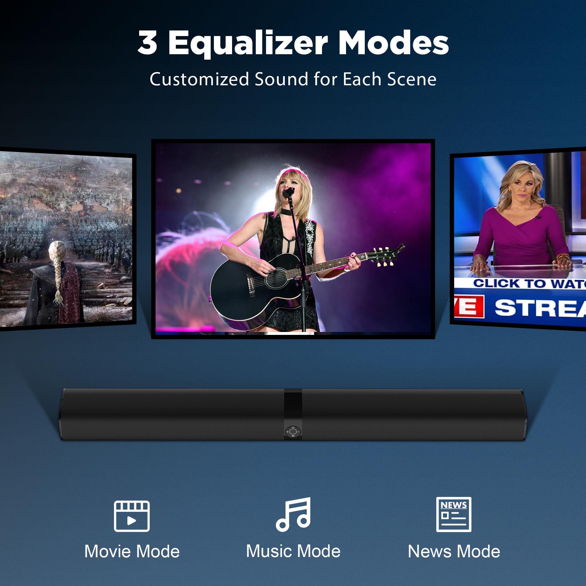 GarageRock Sound Bar for TV, Soundbar 2-in-1 Detachable Sound Bars with Auto Volume Boost for Clear Sound, TV Speakers with 3 EQ Modes, Bluetooth 5.3/ARC/Opt/AUX Connection for PC/Gaming/Projectors