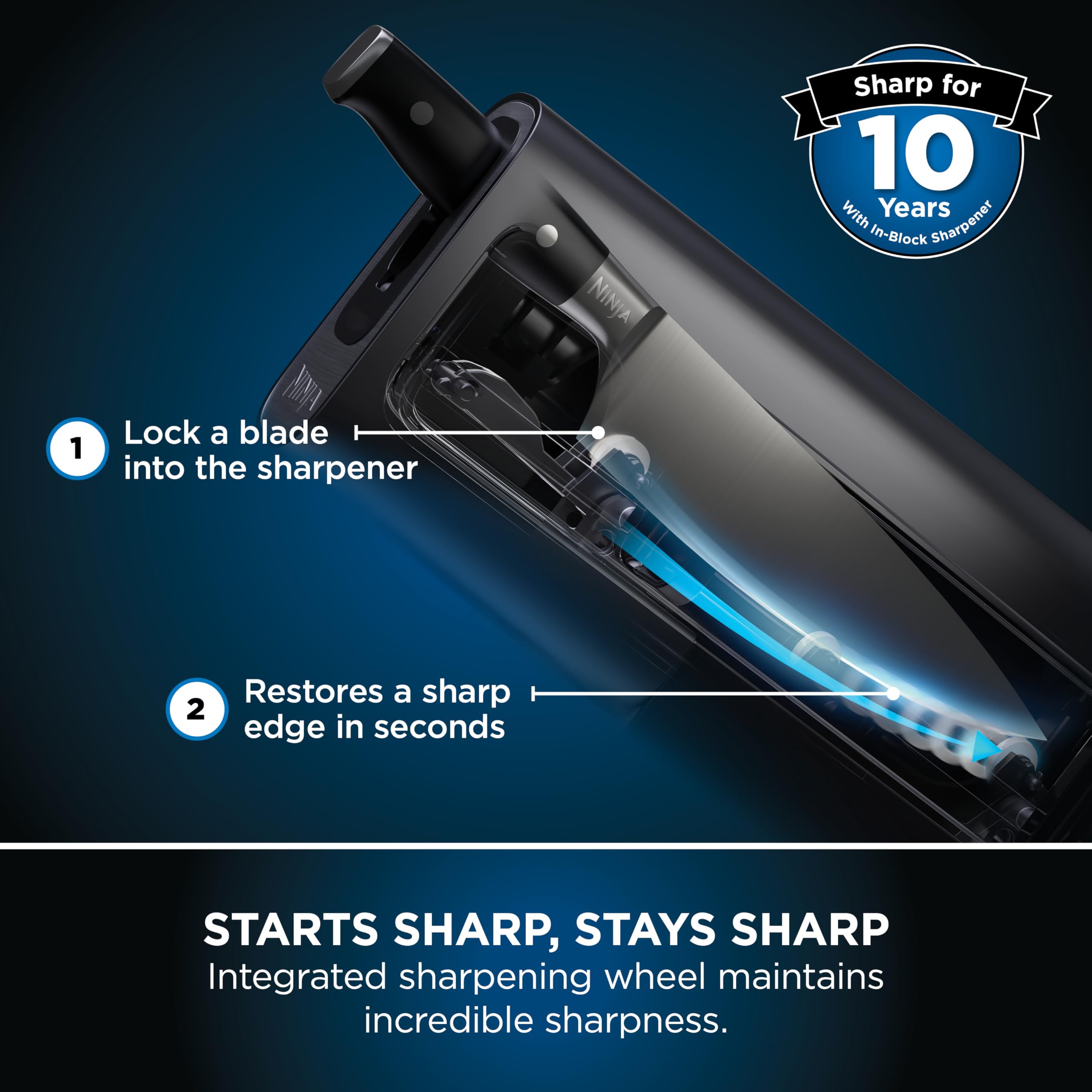 Ninja Foodi StaySharp Knife Block with Integrated Sharpener, 5-Piece Knife Set includes Chef, Bread, Slicing, Utility, Paring Knives, Stainless Steel K32005UK, Black