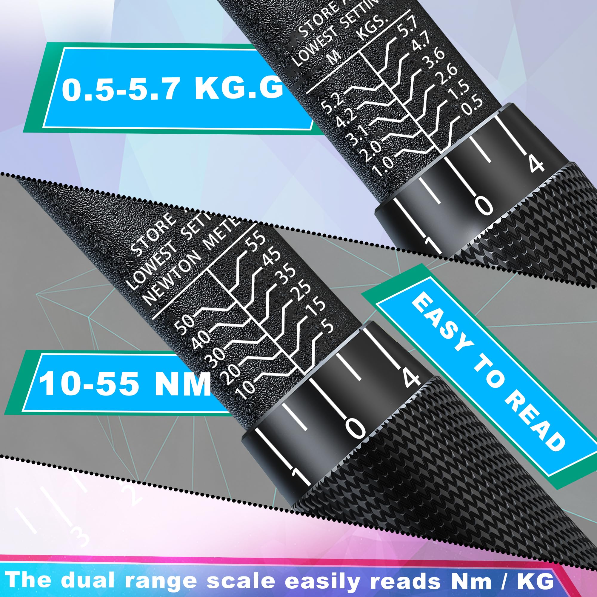 1/2" Torque Wrench Set, Car Wheel Torque Spanner 20-230 Nm with 3/8'' Adapter, ± 3% Accuracy, 72 Tooth for Car Repair, Tire Replacement Etc